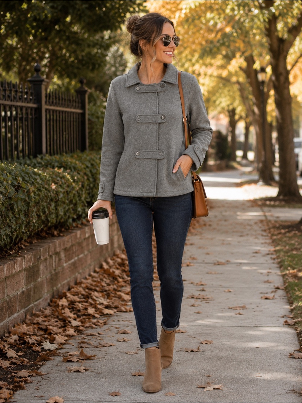 Lands’ End Gray Fleece Pea Coat EUC  Size Small (6-8)